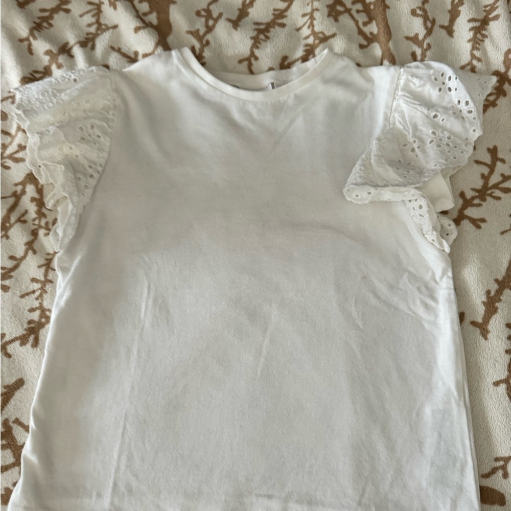 Zara White Short Sleeve Tee with Lace Detail